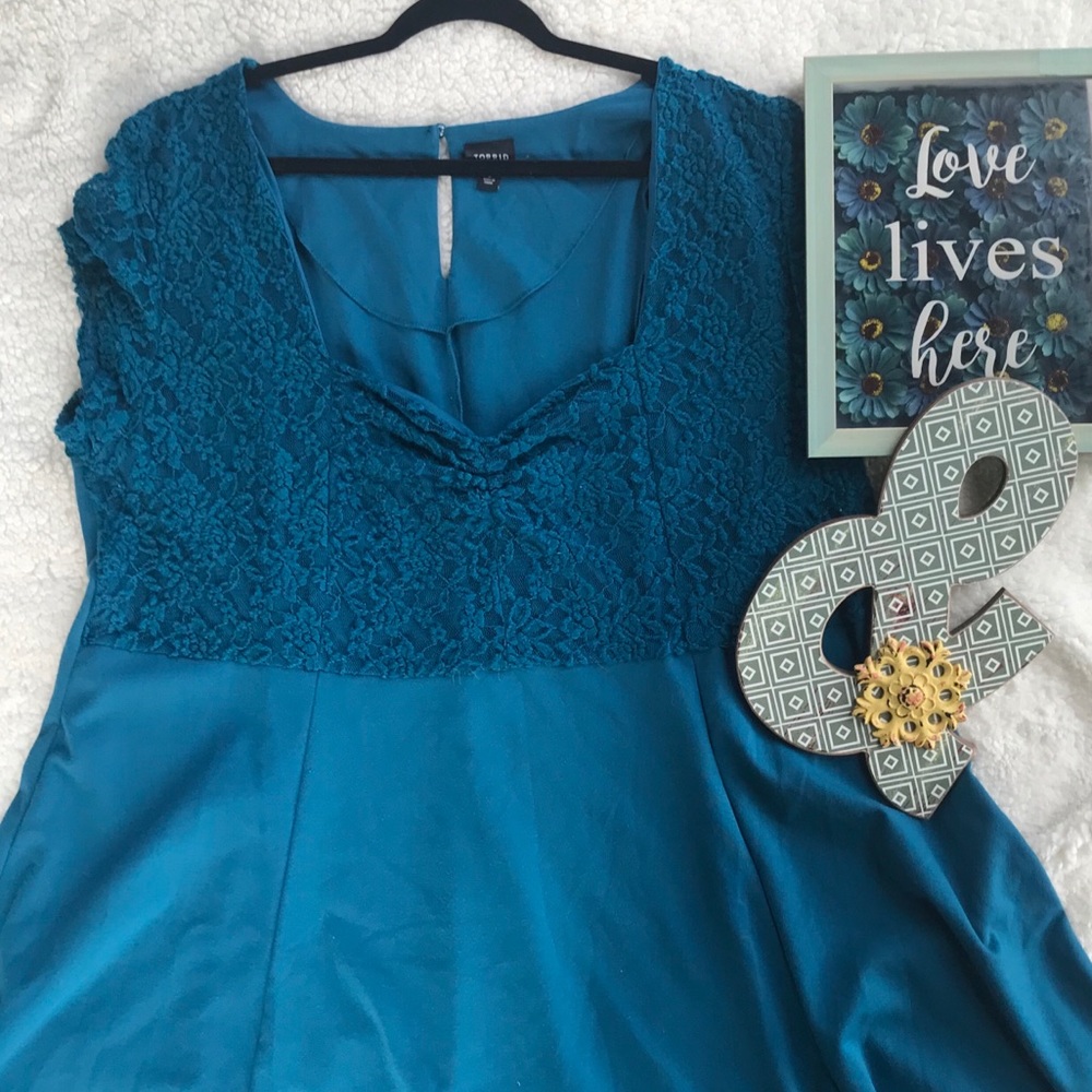 Lace Top Teal Skater Dress 👗